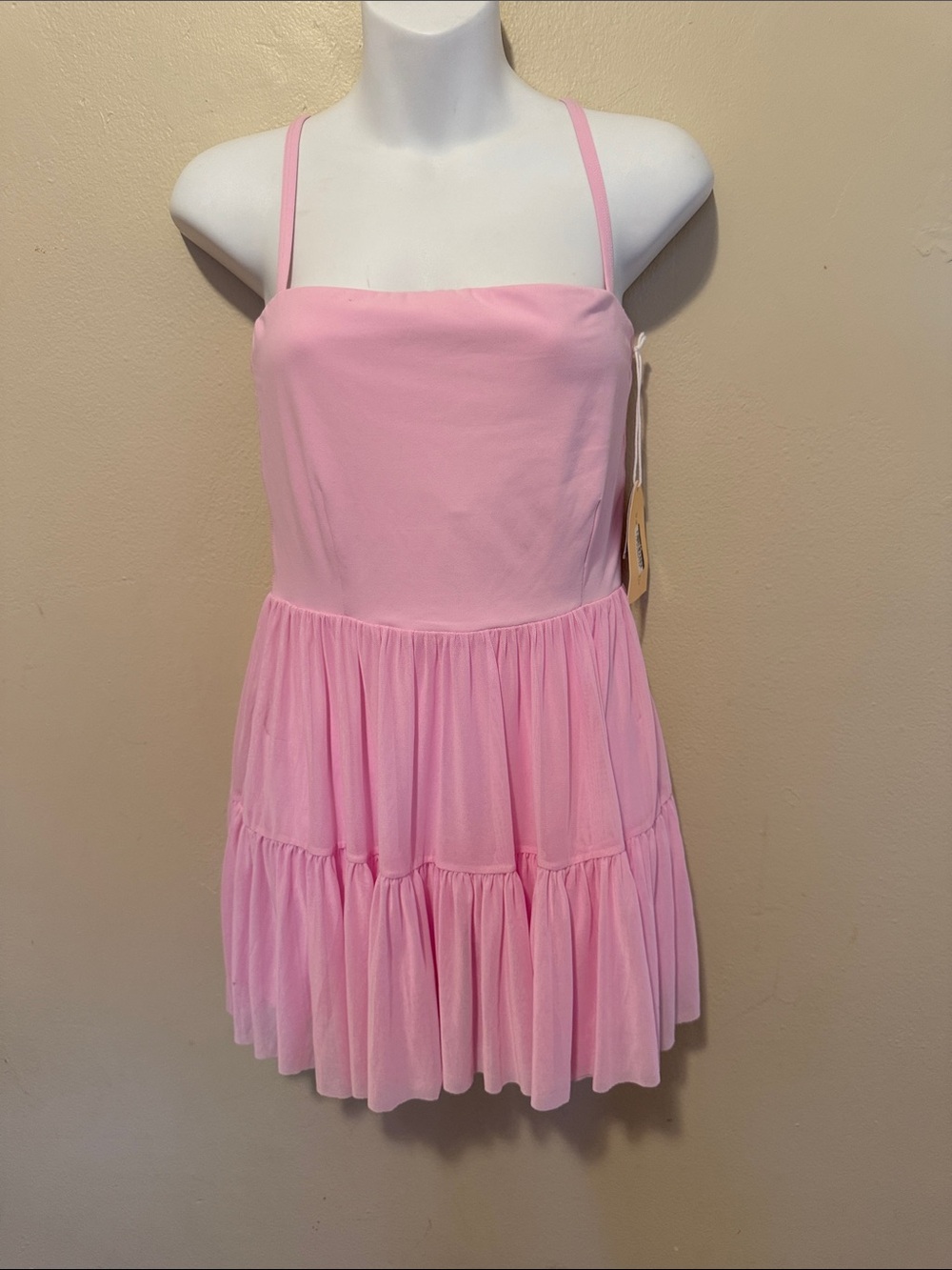Sleeveless Pink Tiered Casual Dress with Spaghetti Straps